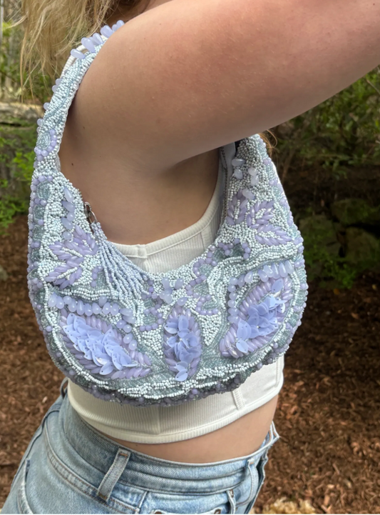 Lilac Beaded Shoulder Bag